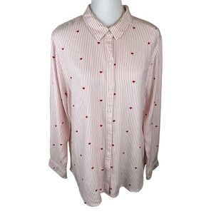 Time and Tru Striped Button Down Embroidered Hearts NWT - Size XXL